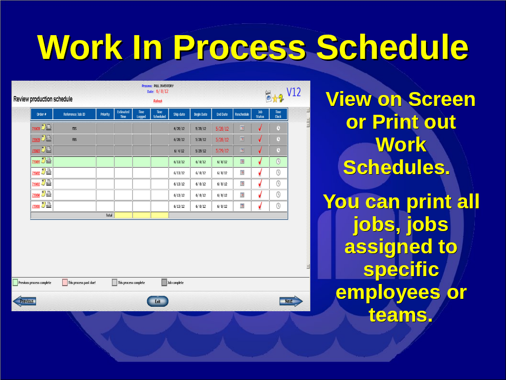 slide schedule work in process